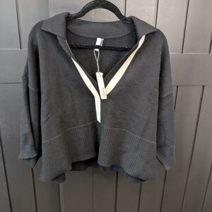 Glam Black and Cream V-Neck Sweater